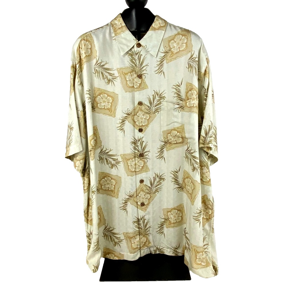 Caribbean Short Sleeve Shirt Men's XL Tropical Beige Rayon Relaxed Fit, Fine!